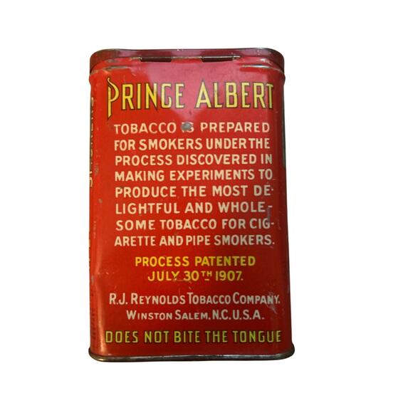 Vintage Prince Albert Tobacco Can 4 1/2"x3" Red Hinged Lid Slightly Dented - Picture 3 of 5